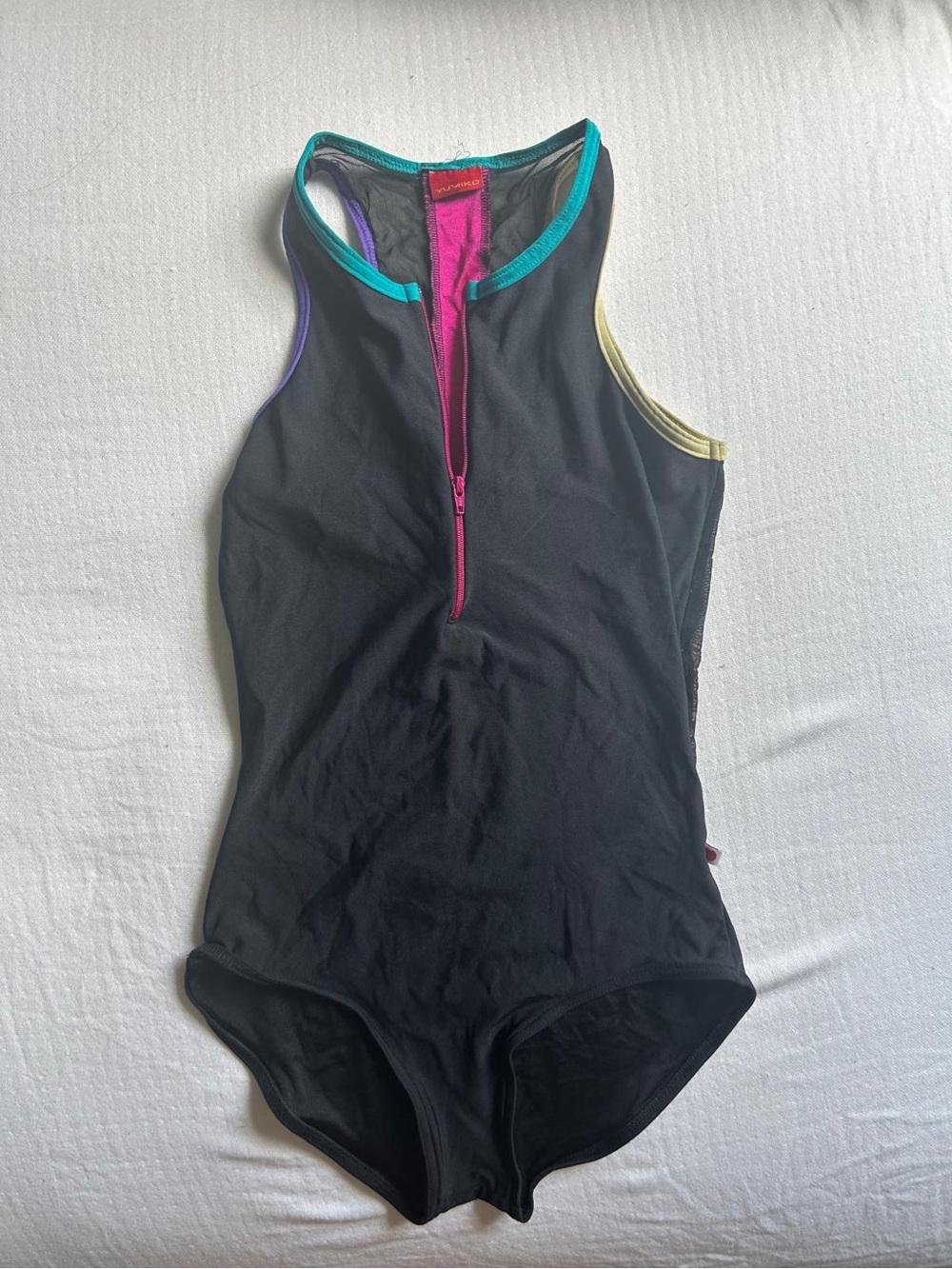 Yumiko leotard, Sasha mesh, with color accents, size small, collection piece